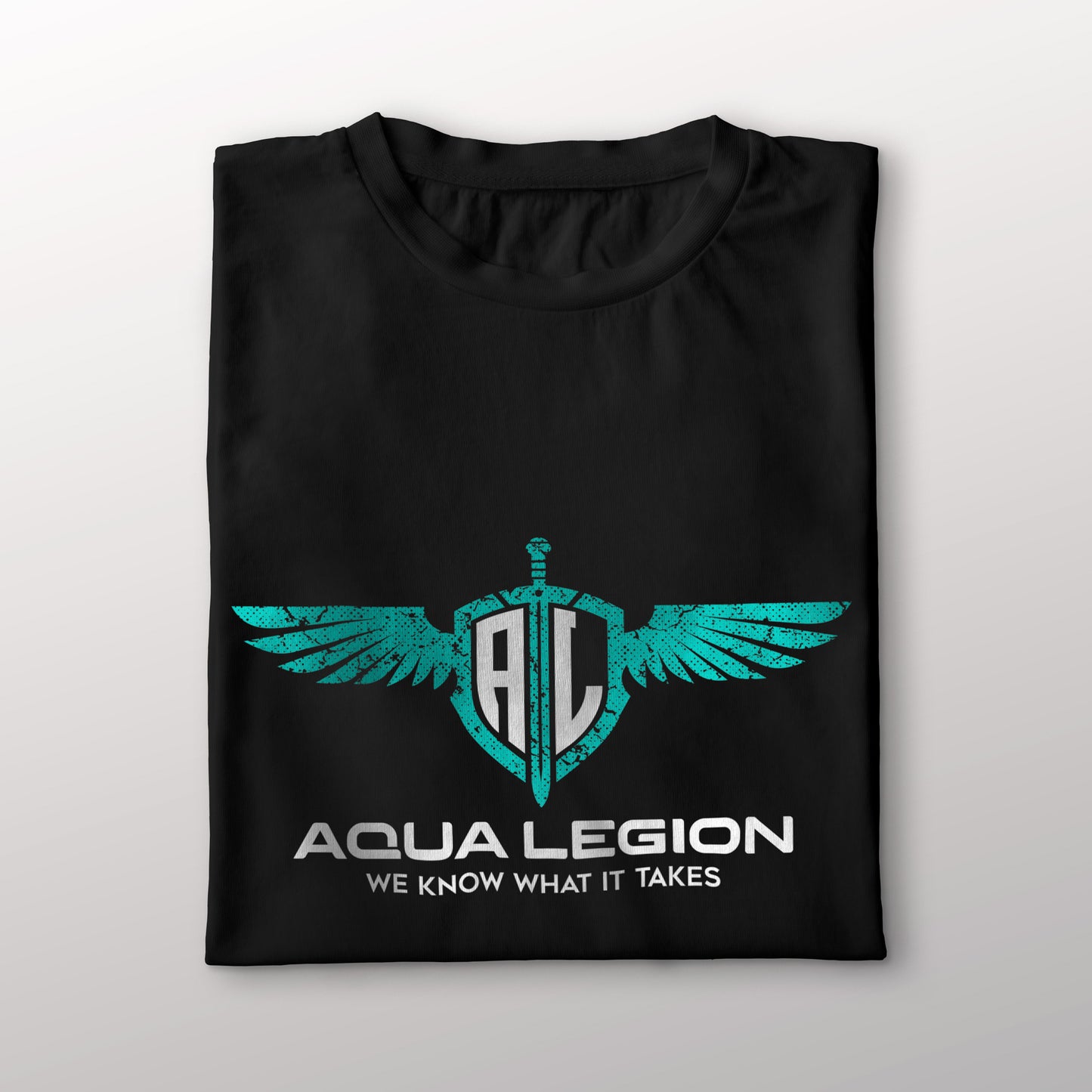 Aqua Legion Originals - Black / Aqua distressed Male t-shirt